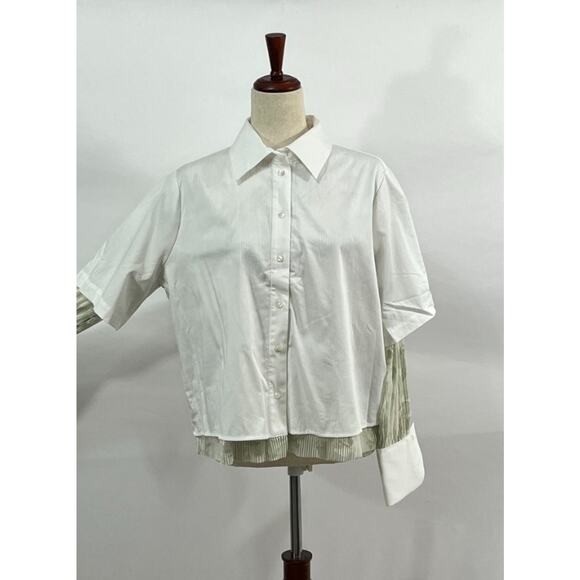 CONTESSA MILLS Sz M Medium White Sage Stripe Aradia Shirt NWT - Picture 7 of 12